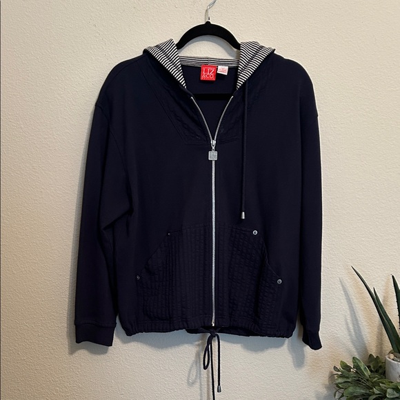 liz & co. Jackets & Blazers - Liz & Co. Dark Blue Hoodie with Striped Lining